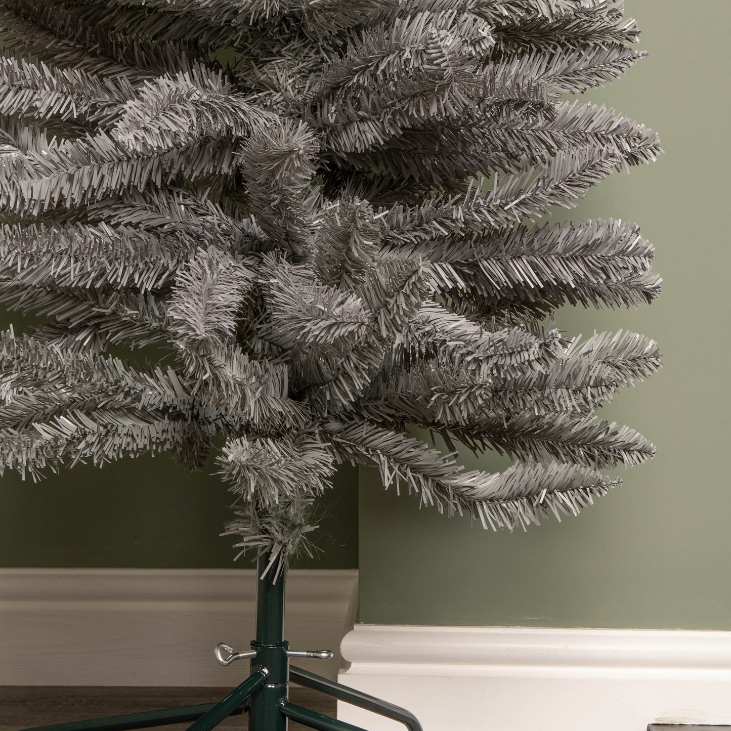 8ft (2.4m) Grey Artificial Pencil Christmas Tree With Green Metal Stand and 460 Tips