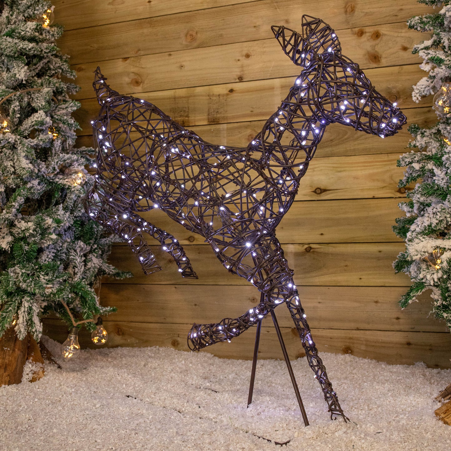 98cm Light up Brown Christmas Prancing Doe with 220 White & Warm White LEDs