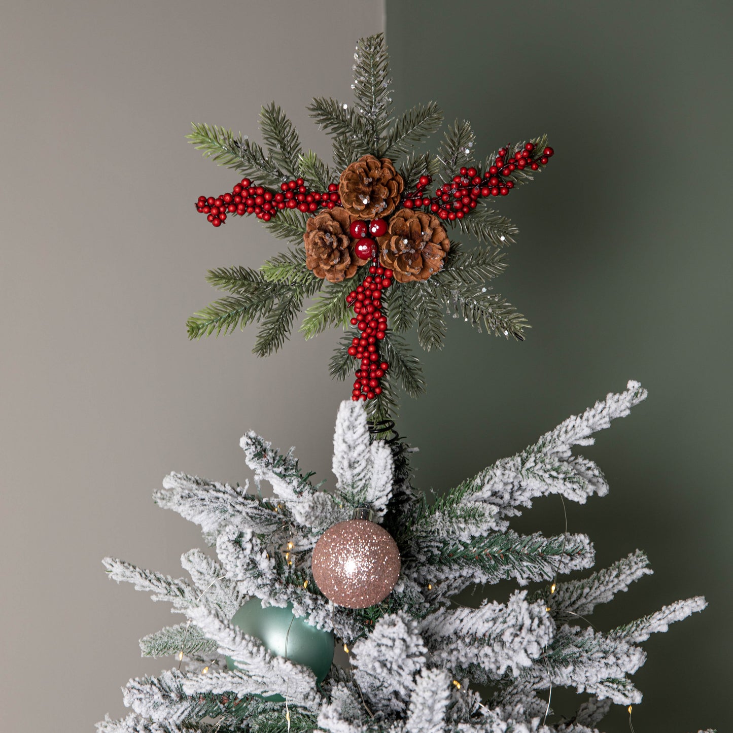 33cm Christmas Tree Topper with Pinecones, Red Berries and Frosted Seasonal Foliage