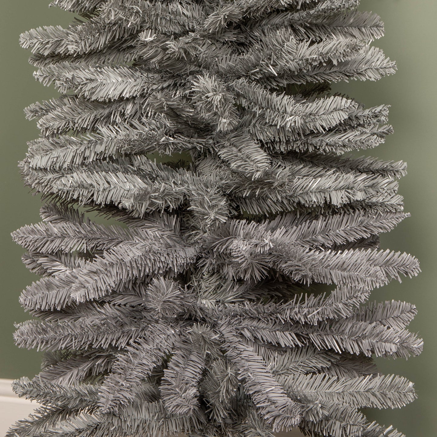 8ft (2.4m) Grey Artificial Pencil Christmas Tree With Green Metal Stand and 460 Tips