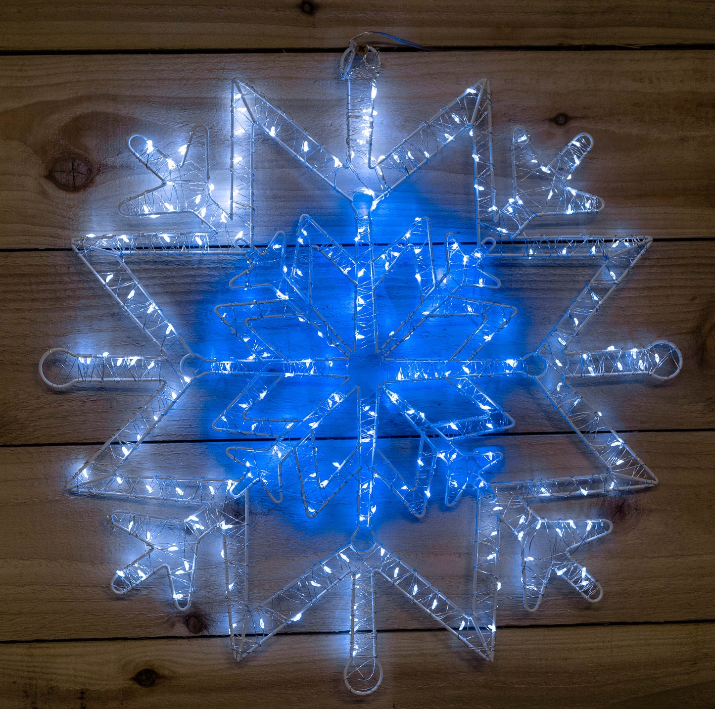 50cm Light up Metal Hanging Christmas Snowflake with 260 Blue and White LEDs