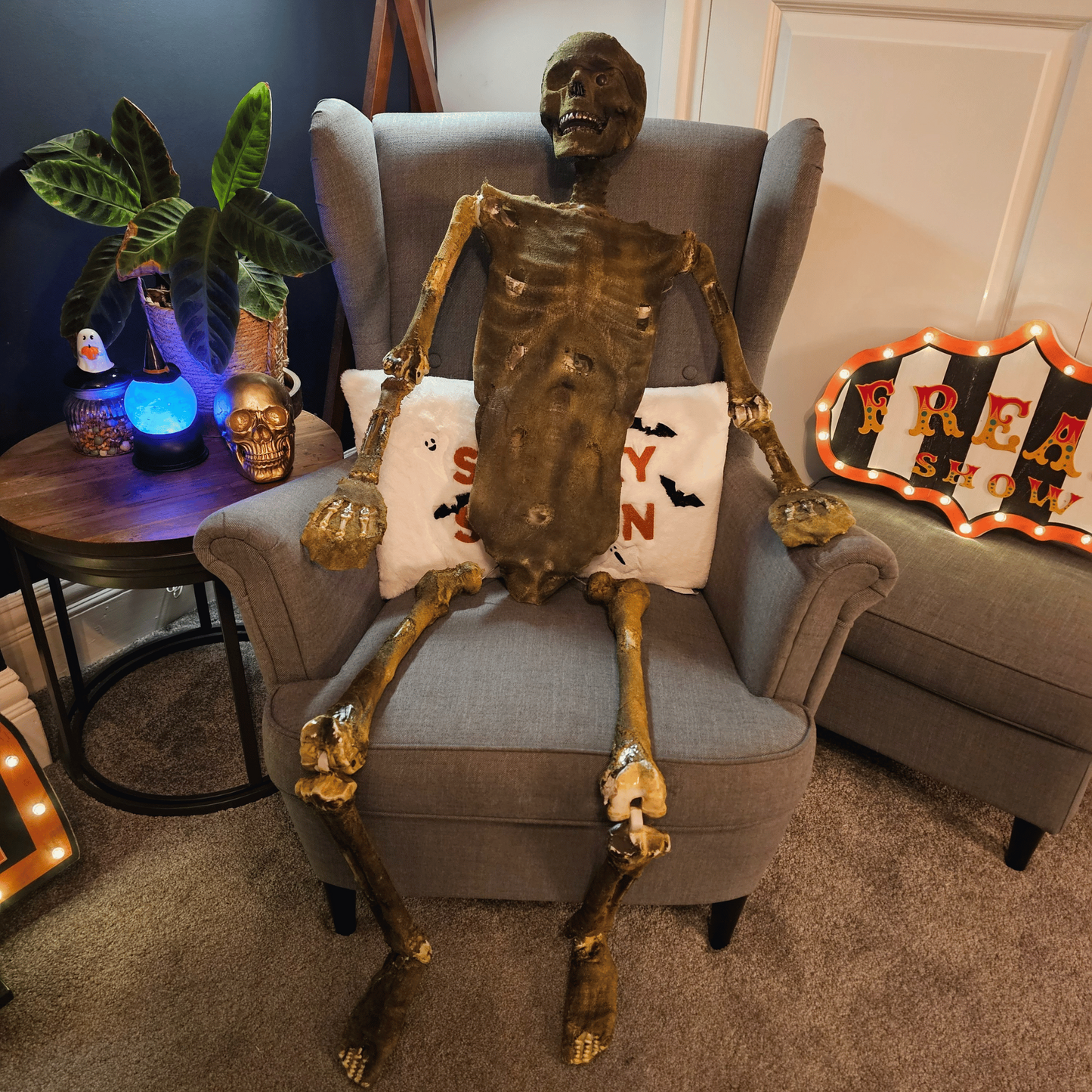 5ft (150cm) Full Body Halloween Mummified Skeleton Decoration with Posable Joints