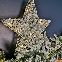30cm Battery Operated Silver Star Christmas Decoration with 10 Warm White LEDs