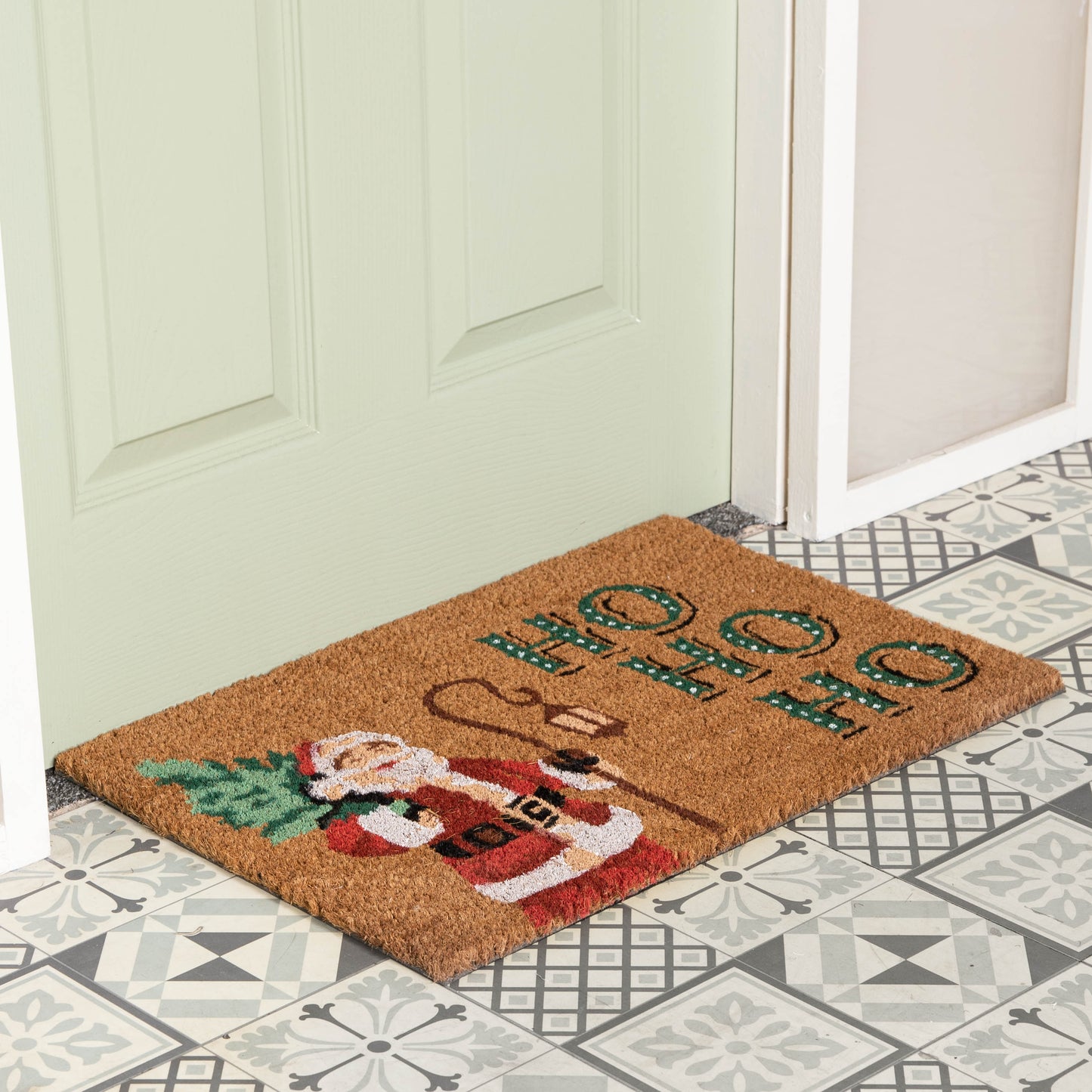 60cm x 40cm Brown Christmas Ho Ho Ho Doormat with Santa