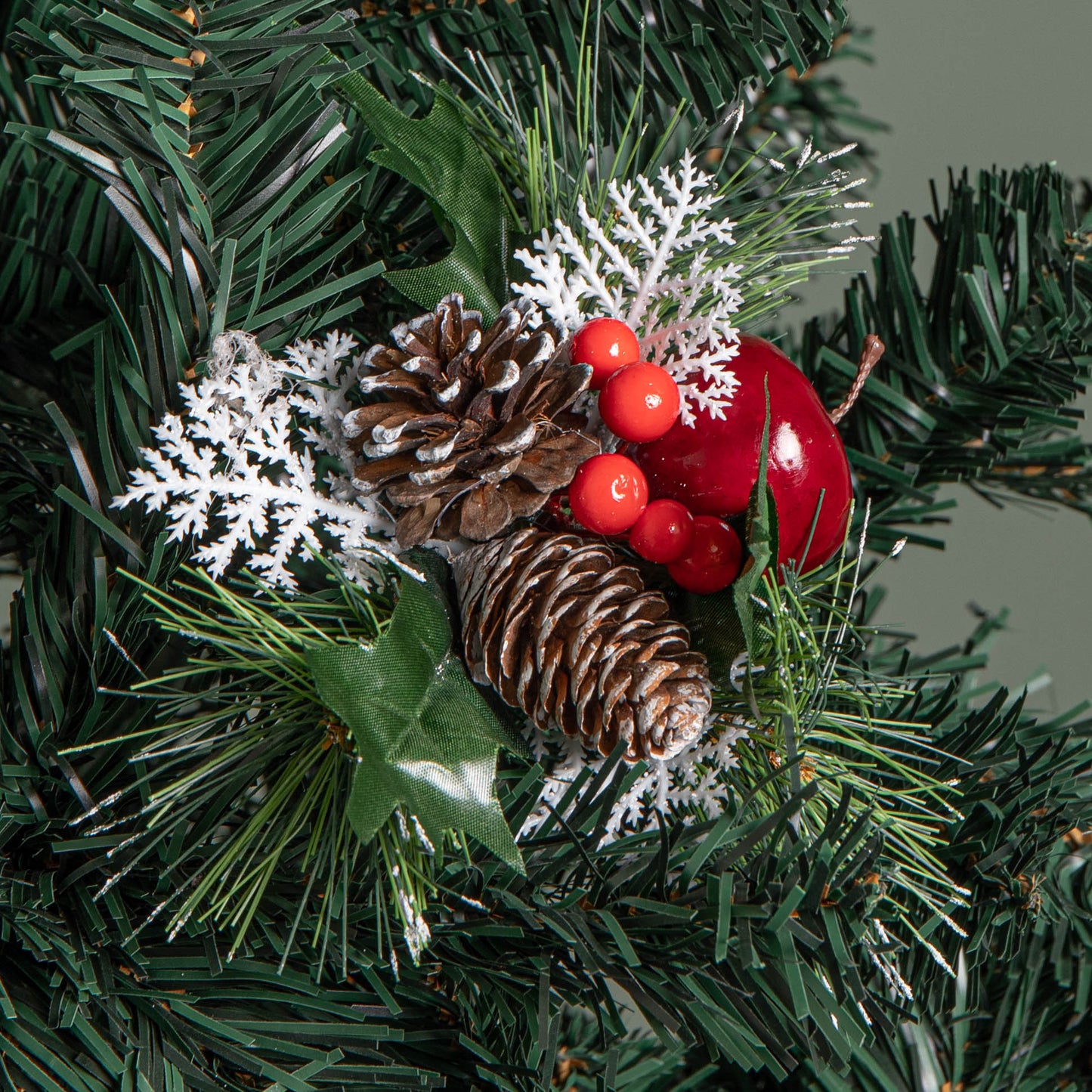 Set of 6 18cm Christmas Pick Decoration with Frosted Pinecones, Apple and Red Berries