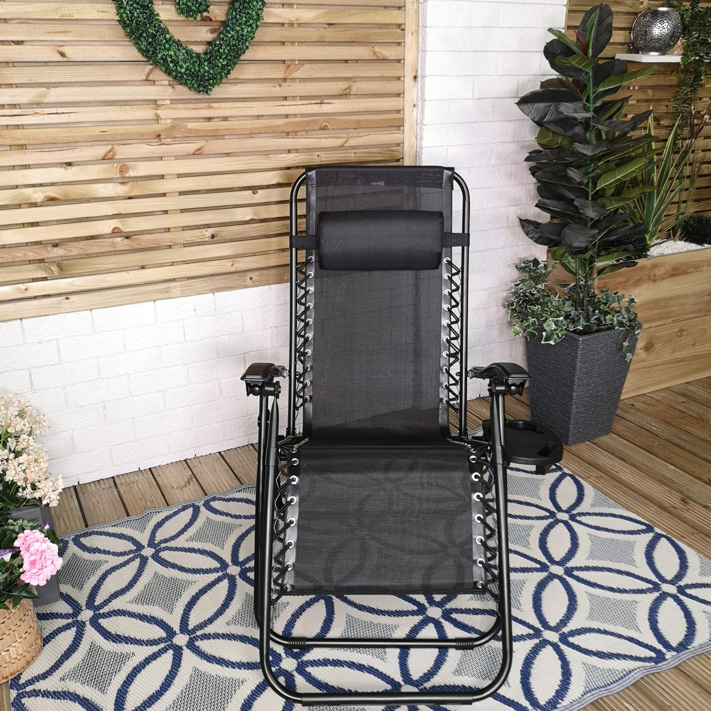 Black Multi Position Textoline Zero Gravity Garden Relaxer Chair Lounger