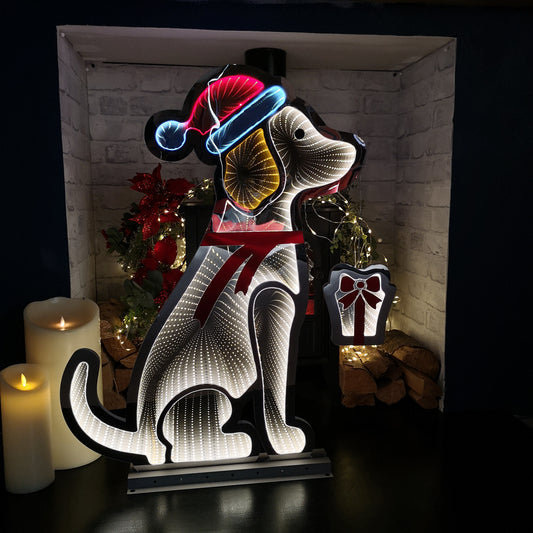 78cm LED Infinity Standing Dog Christmas Decoration with Metal Base in Warm White 