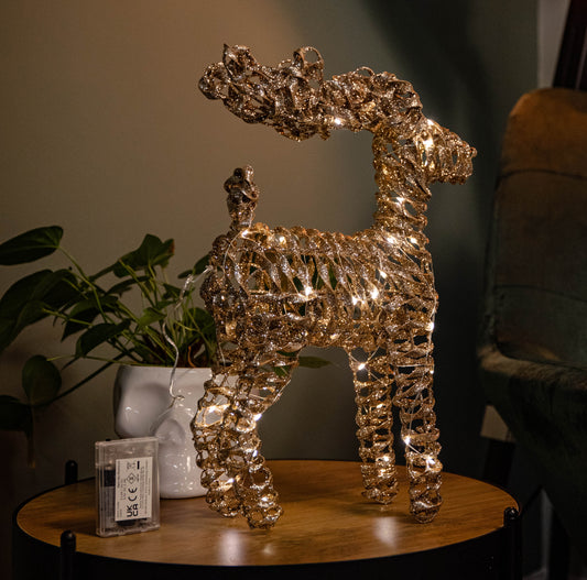 37cm Battery Operated Light up Champagne Gold Christmas Reindeer with Warm White LEDs