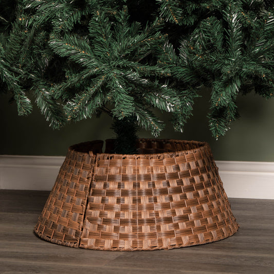 40/58cm Samuel Alexander Medium KD Plastic Wicker Rattan Woven Christmas Tree Skirt in Brown