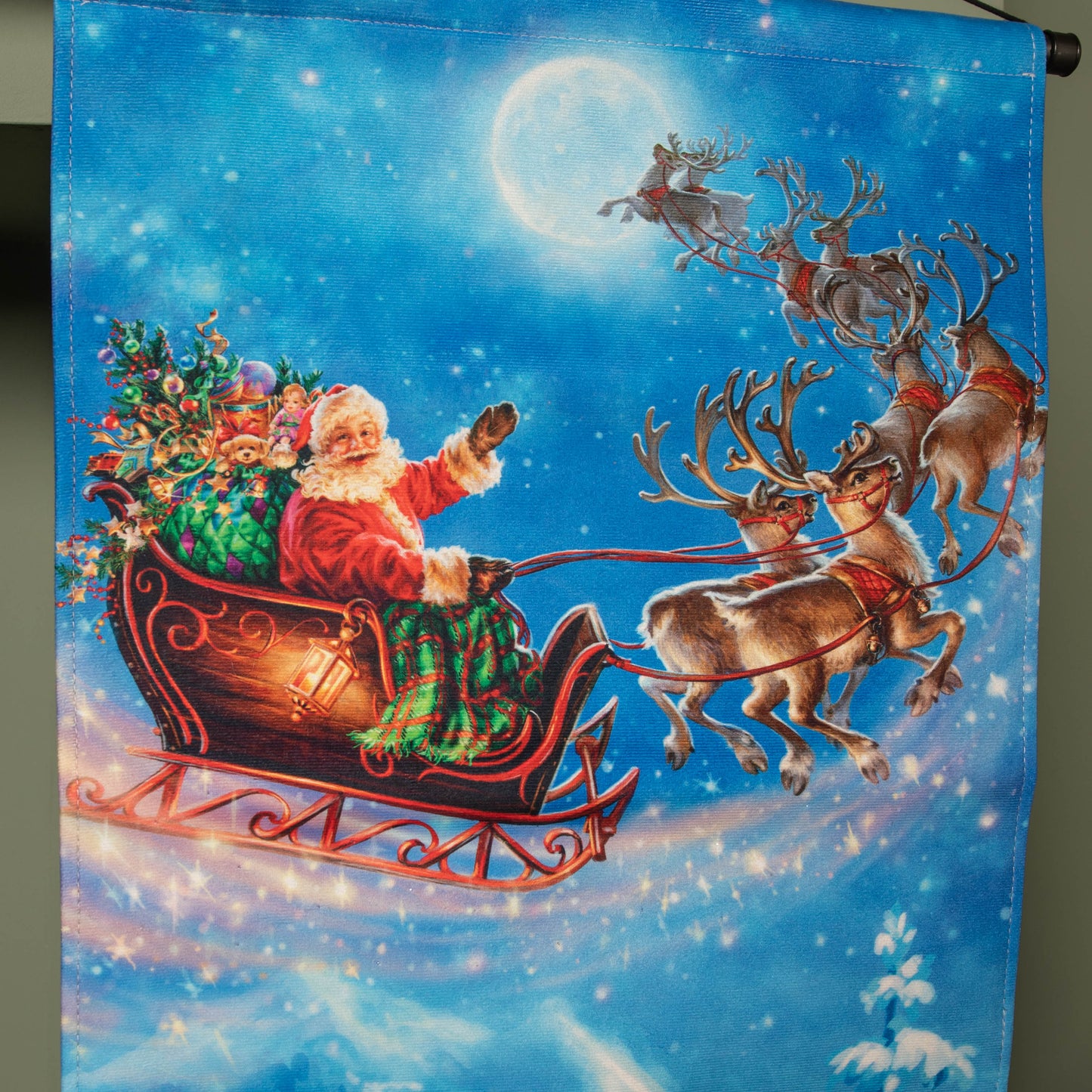 60cm x 40cm Battery Operated Light up Santa Sleigh Fabric Hanging Christmas Banner