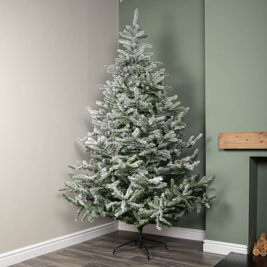 8ft (2.4m) Snowy Green & White Everlands Liberty Spruce Christmas Tree with Metal Stand