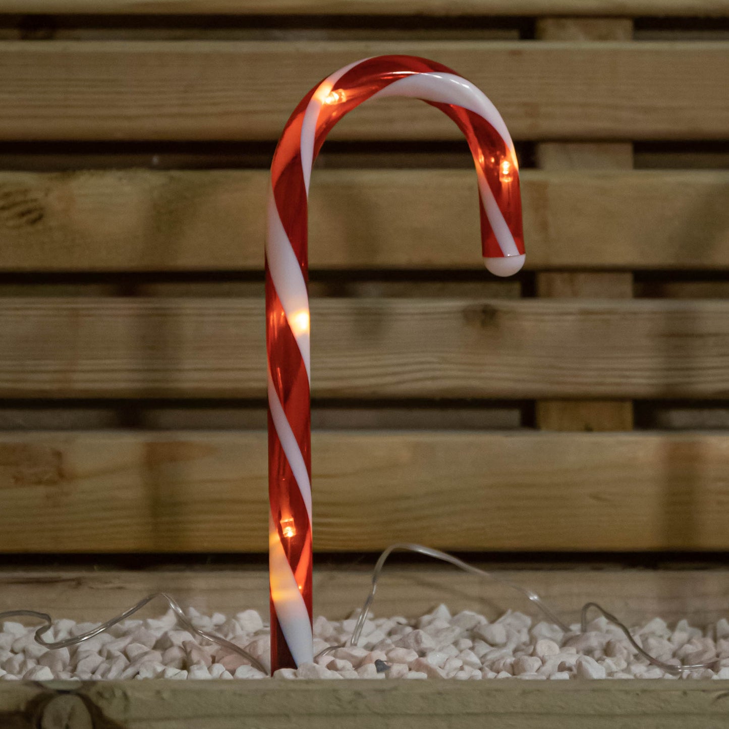 25cm Set of 12 Battery Powered Light up Christmas Candy Cane Path Lights with 60 Warm White LEDs