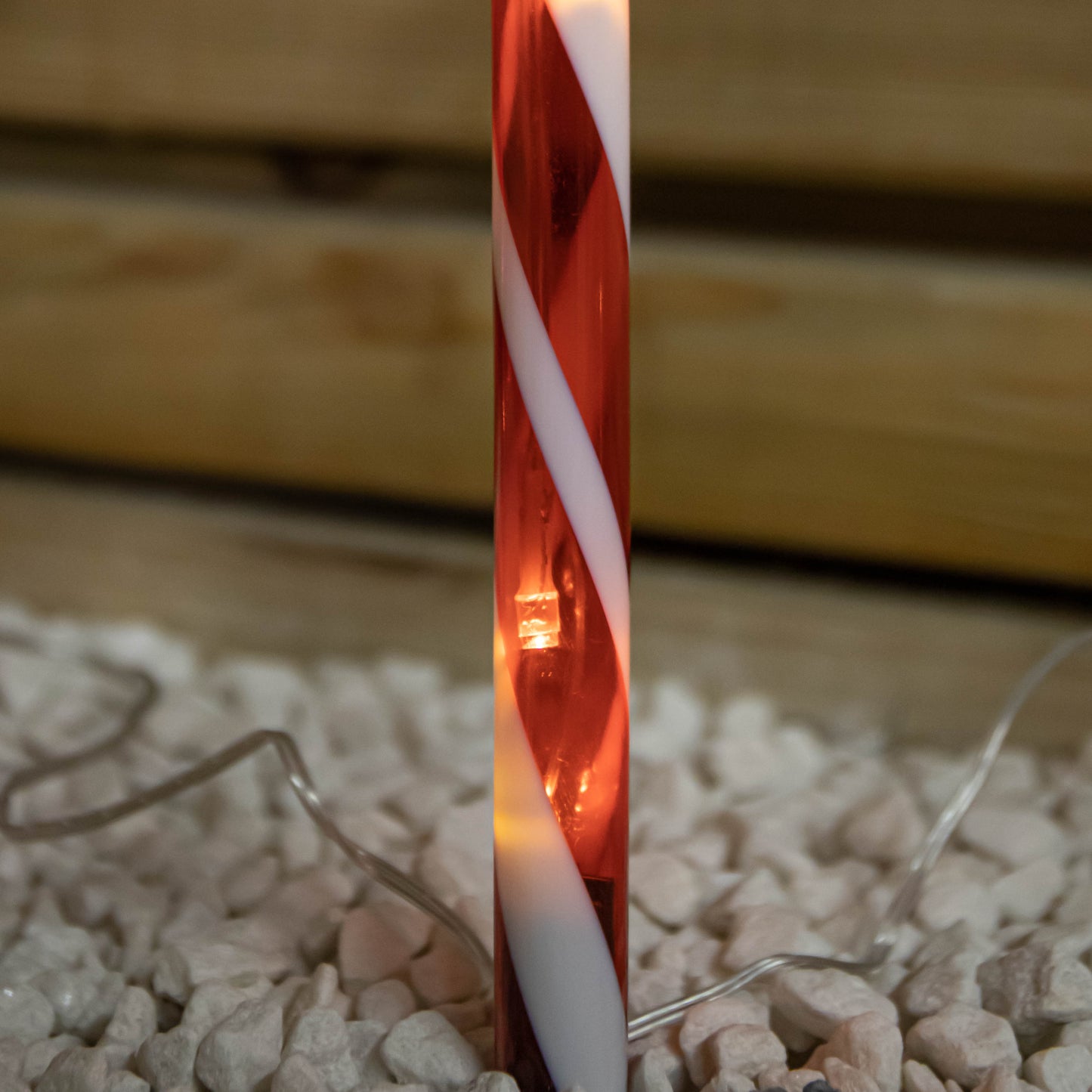 25cm Set of 12 Battery Powered Light up Christmas Candy Cane Path Lights with 60 Warm White LEDs