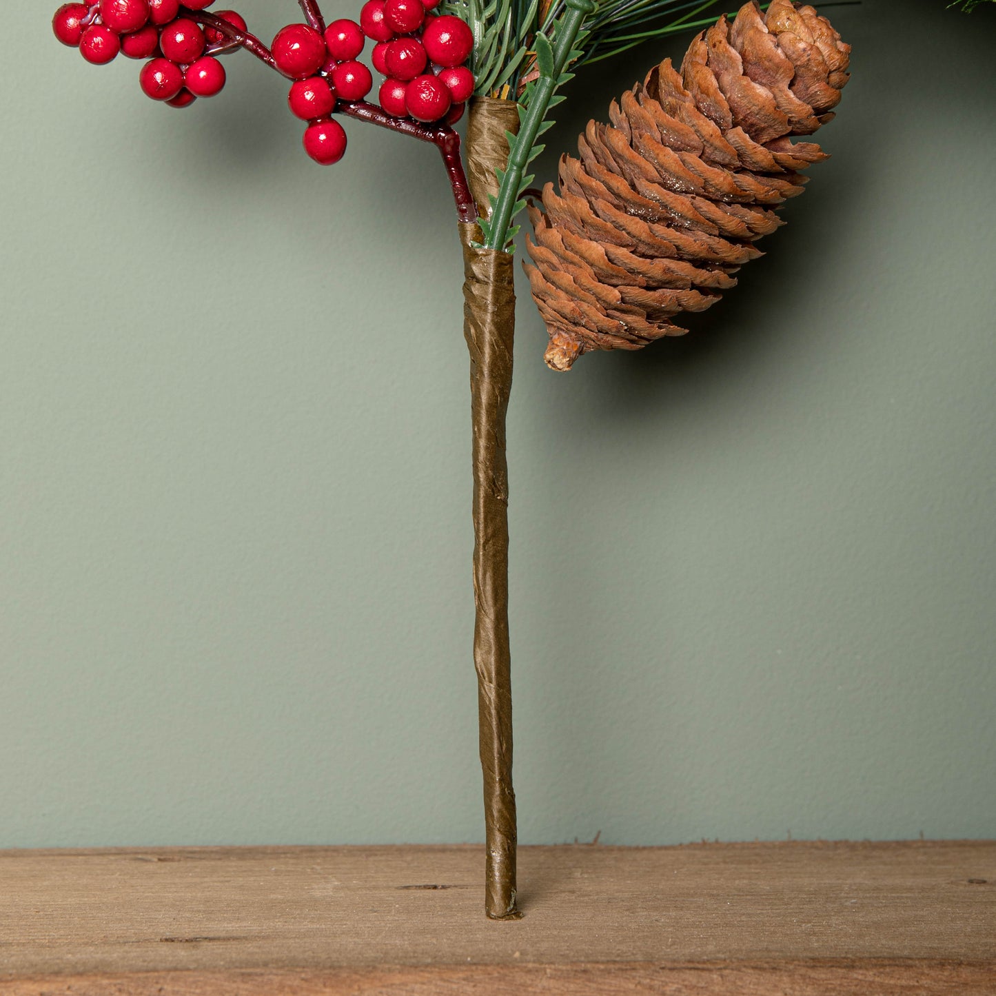 Set of 6 34cm Christmas Pick with Red Berries and Pinecones