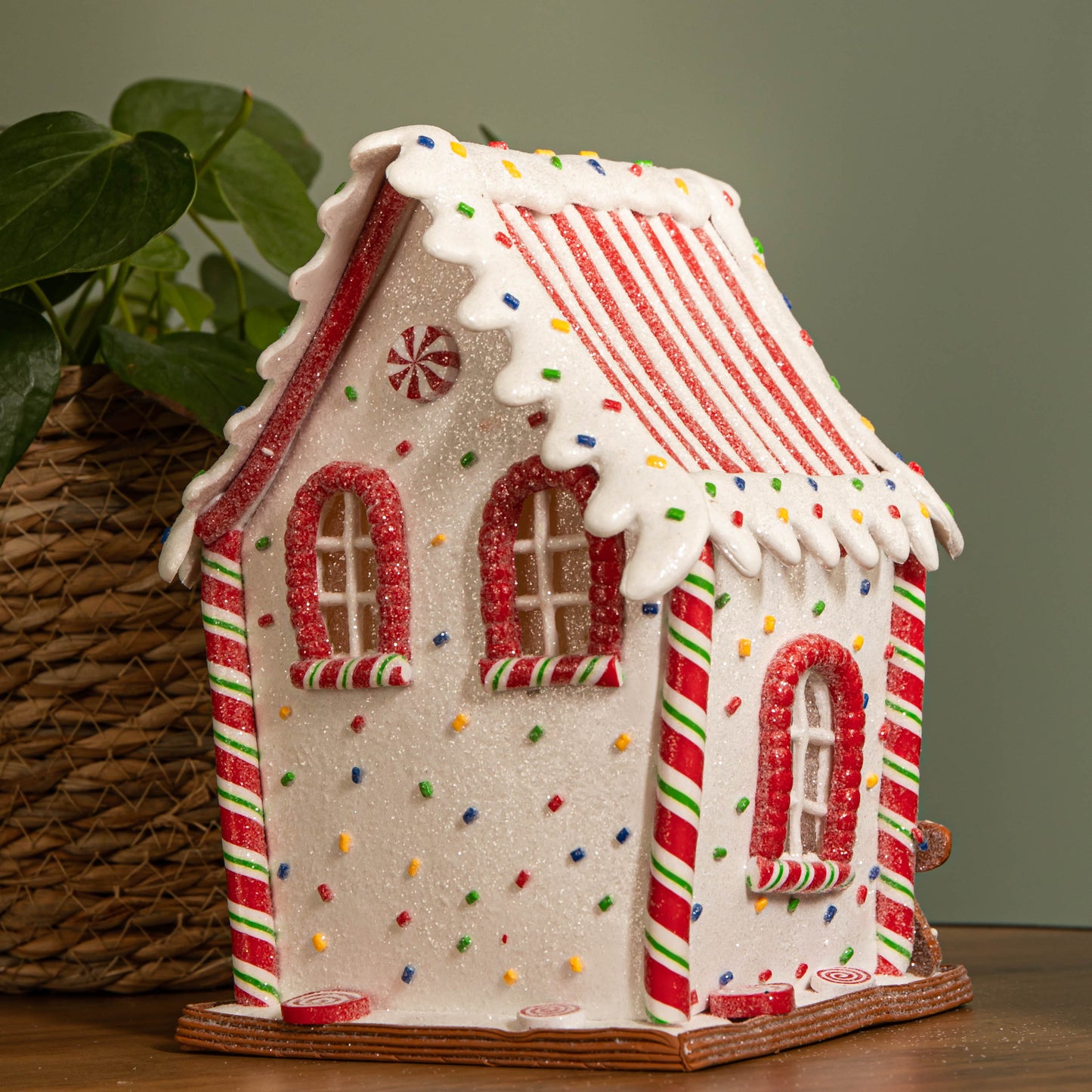 20cm Battery Operated Light up Gingerbread Candy Cabin with Warm White LEDs