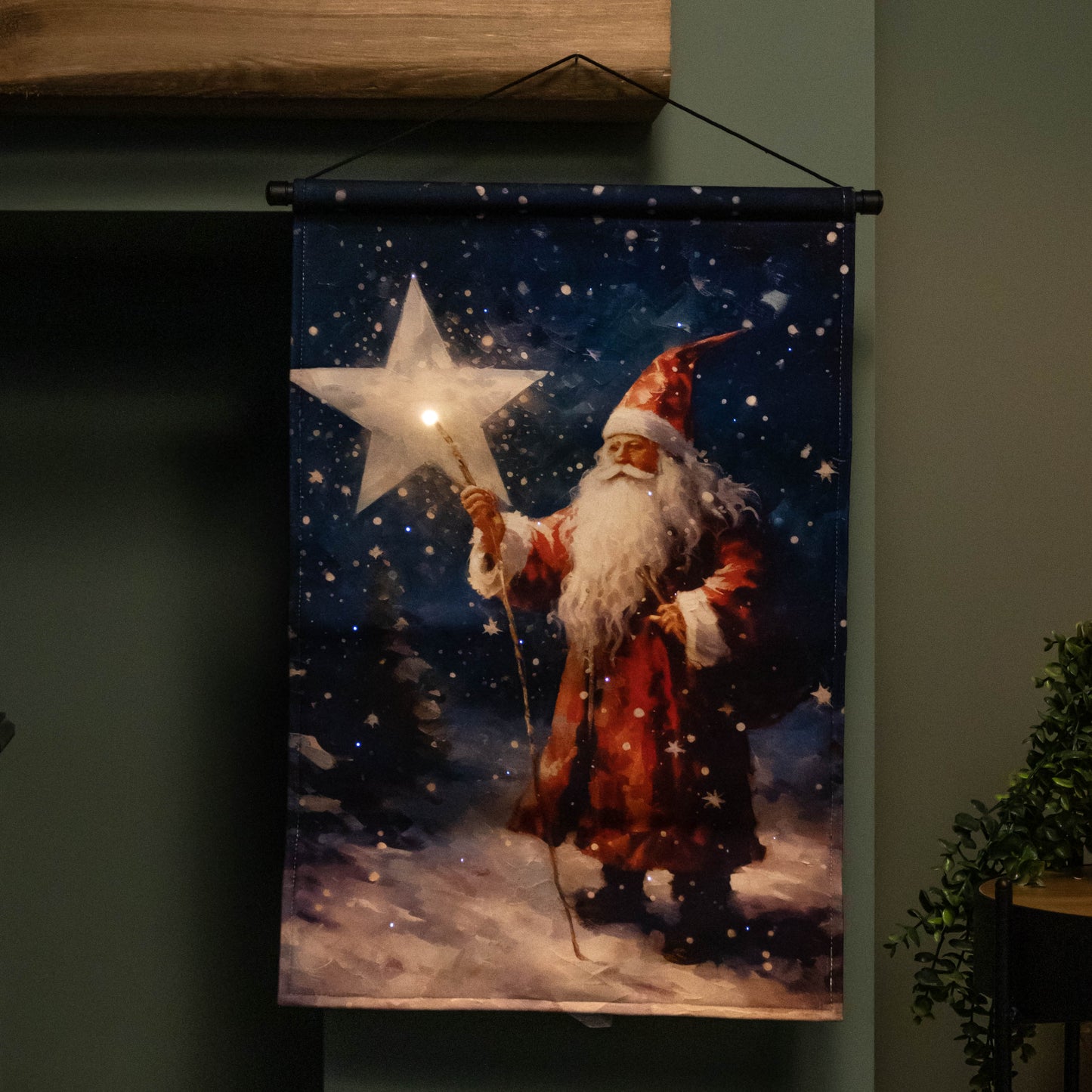 60cm x 40cm Battery Operated Light up St Nick Fabric Hanging Christmas Banner