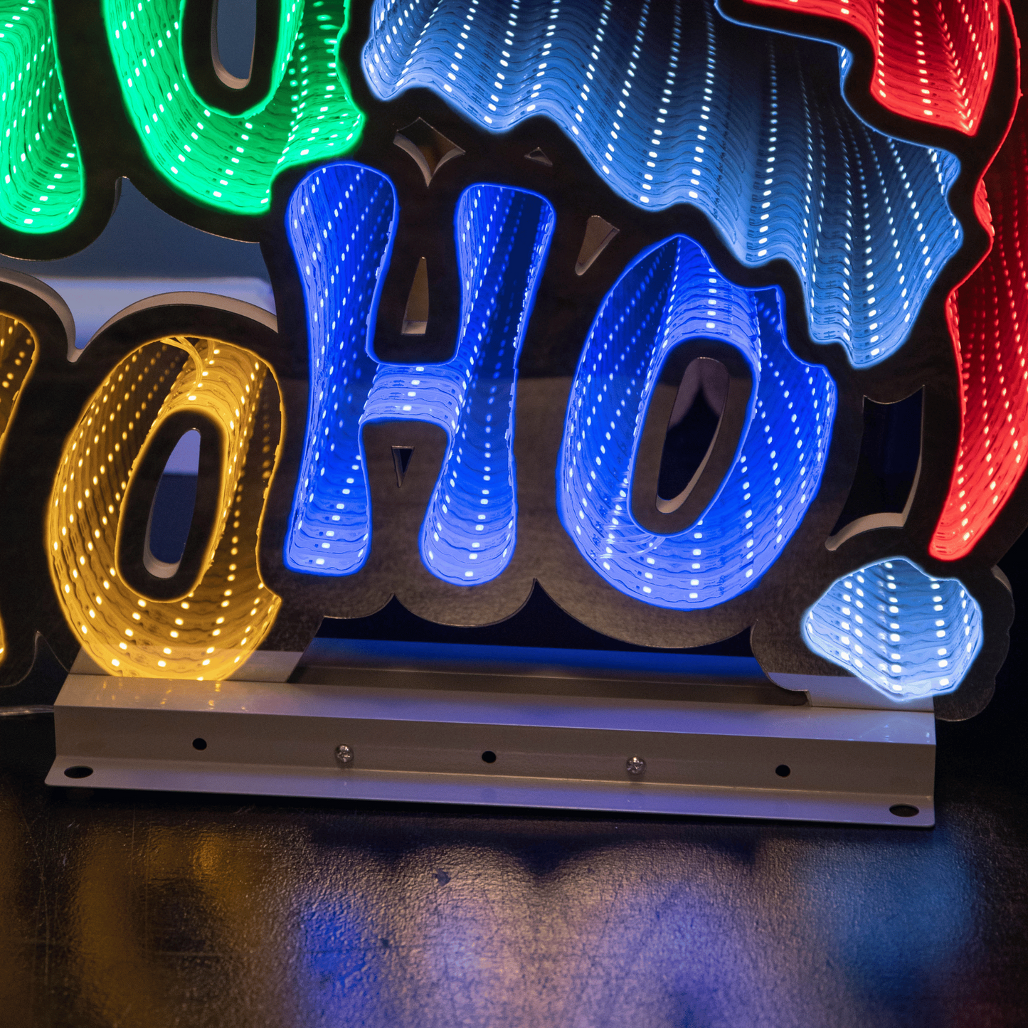 40cm Infinity Ho Ho Ho on Metal Base with Multi-Coloured LEDs