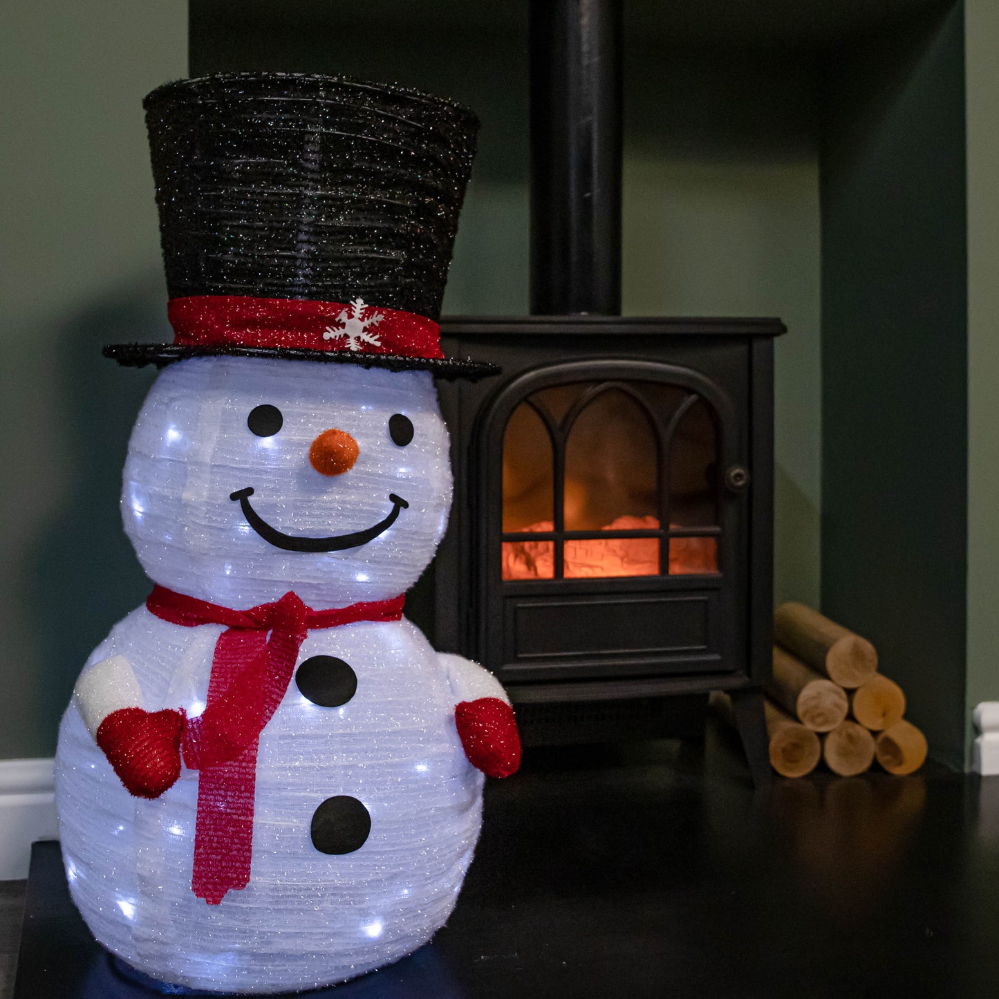 70cm Battery Operated Pop up Christmas Snowman with Static & Flashing White LEDs