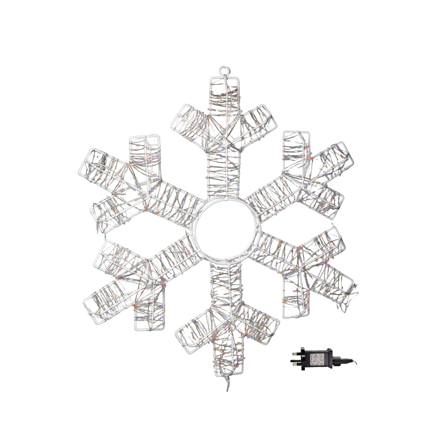 45cm Light up White Metal Hanging Christmas Snowflake with 600 Rainbow LEDs