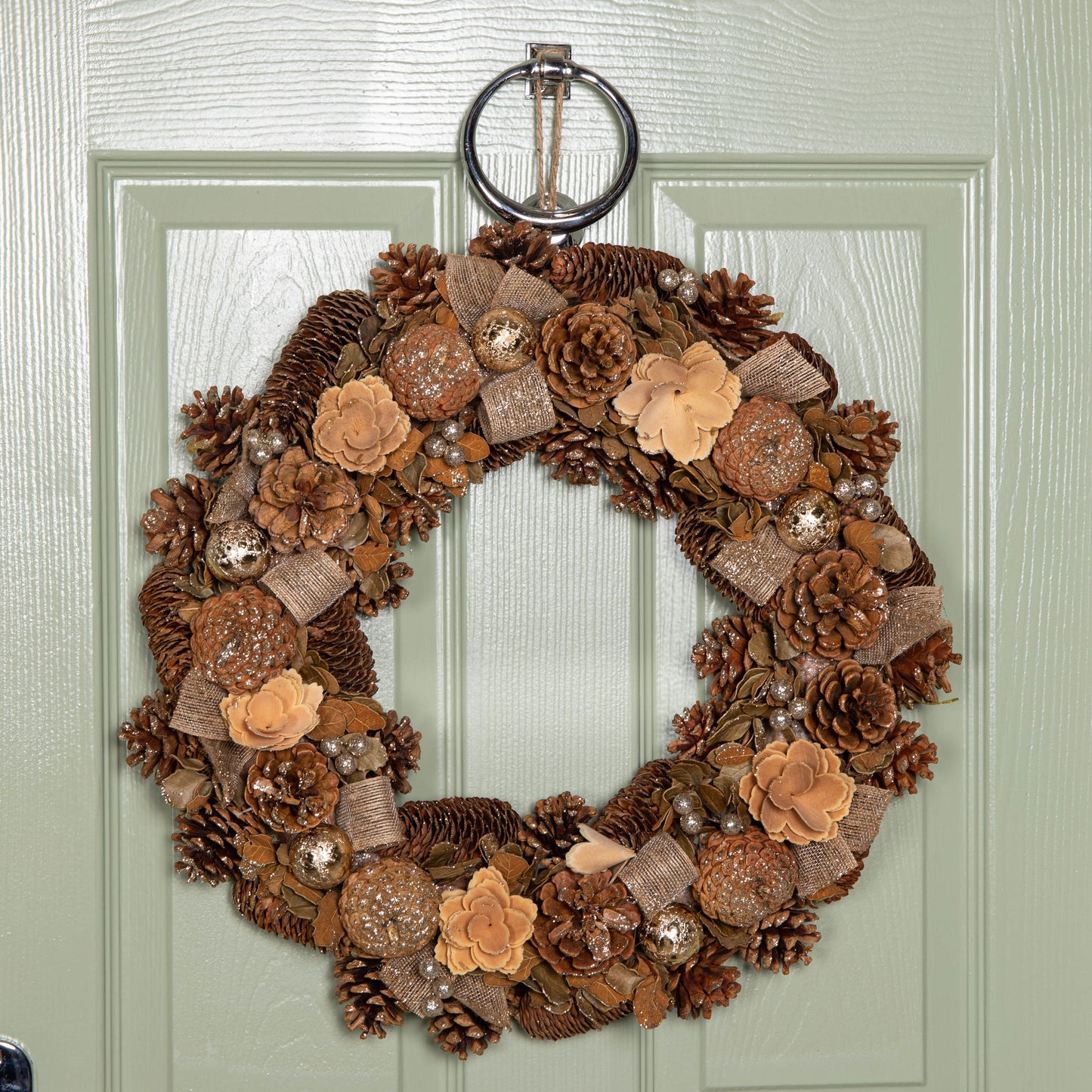 50cm Hanging Christmas Gold Fest Wreath with Pinecones and Gold Berries