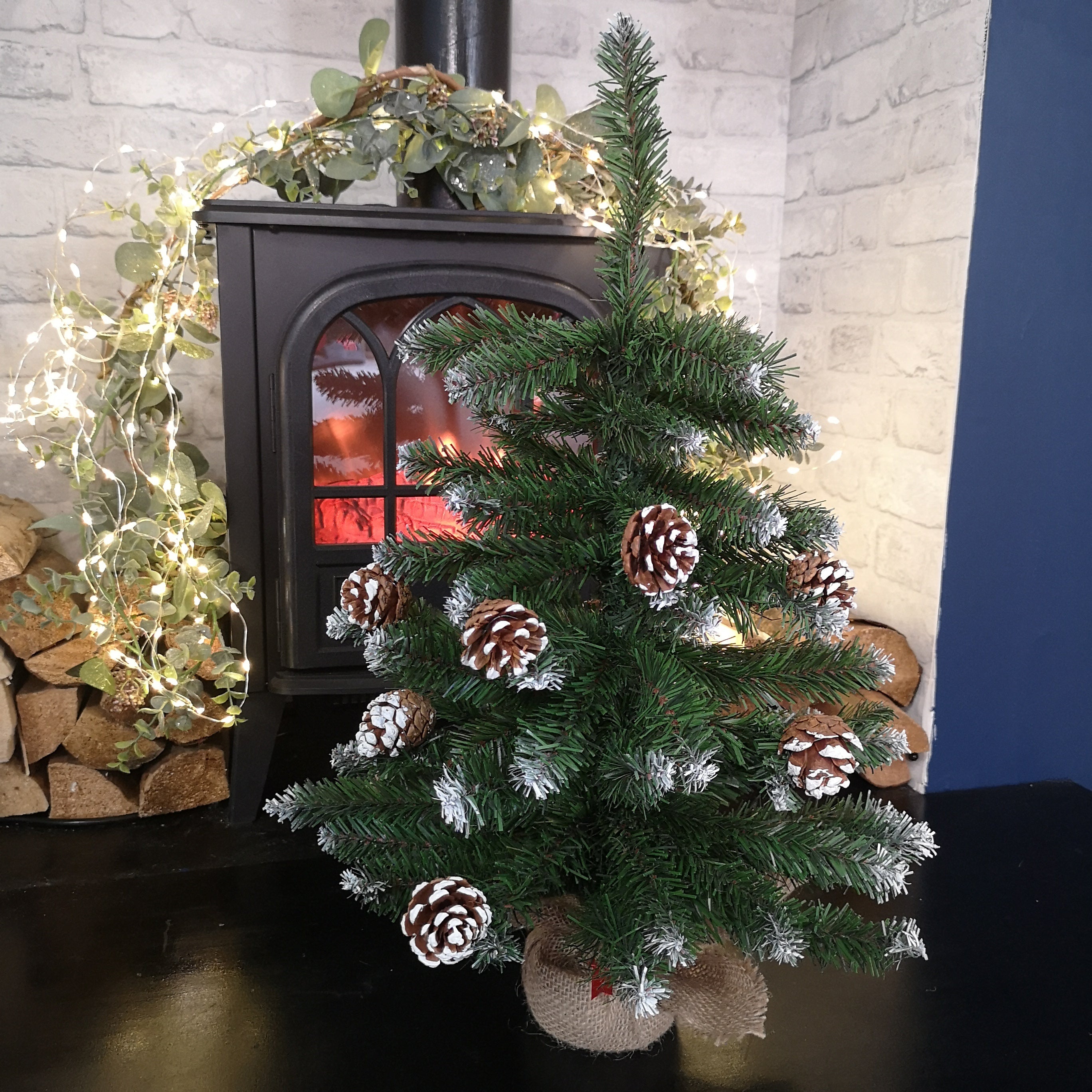 60cm Mini Frosted Norway Tree with 72 Tips and Pine Cones