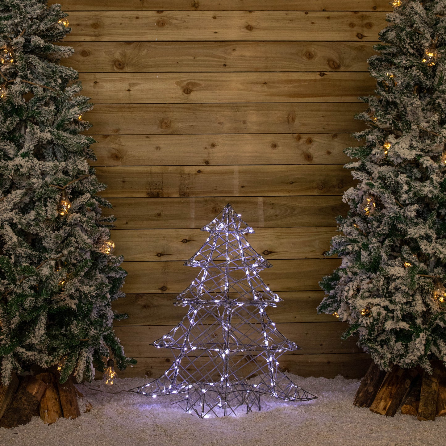 90cm Light up Grey Rattan Christmas Tree with 120 White & Warm White LEDs