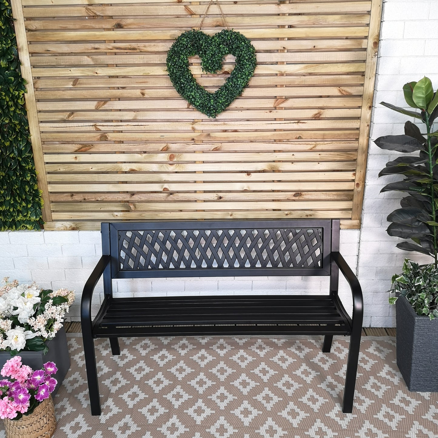 Keswick 2 Seater Outdoor Modern Lattice Design Metal Garden Patio Bench