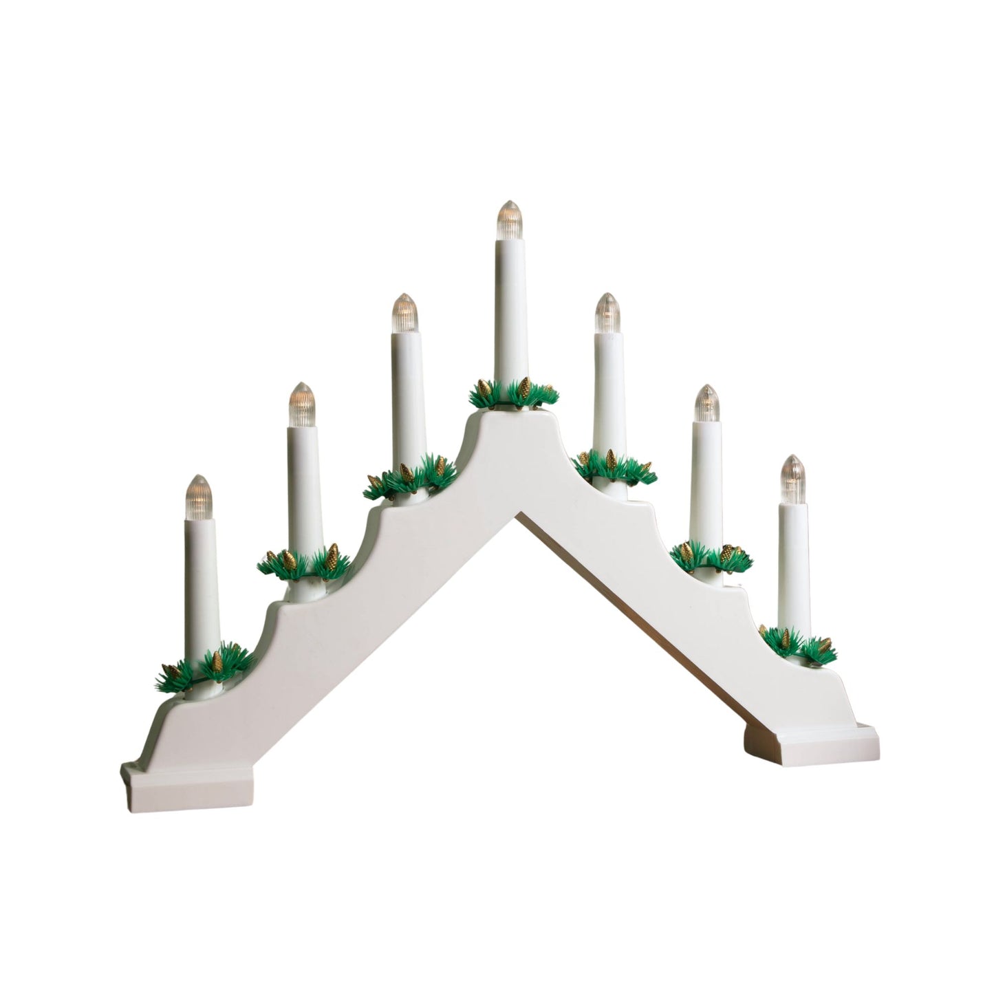 41cm Battery Operated Light up White Wooden Christmas Candle Bridge with 7 Warm White LEDs