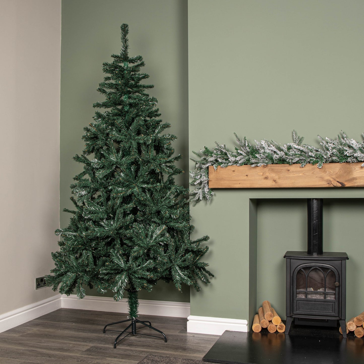 7ft (2.1m) Green Artificial Christmas Tree with Green Metal Stand and 743 Tips