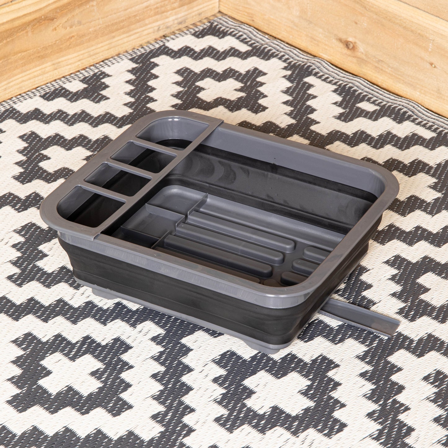 37cm Black and Grey Collapsible Folding Sink Dish Drainer with Draining System