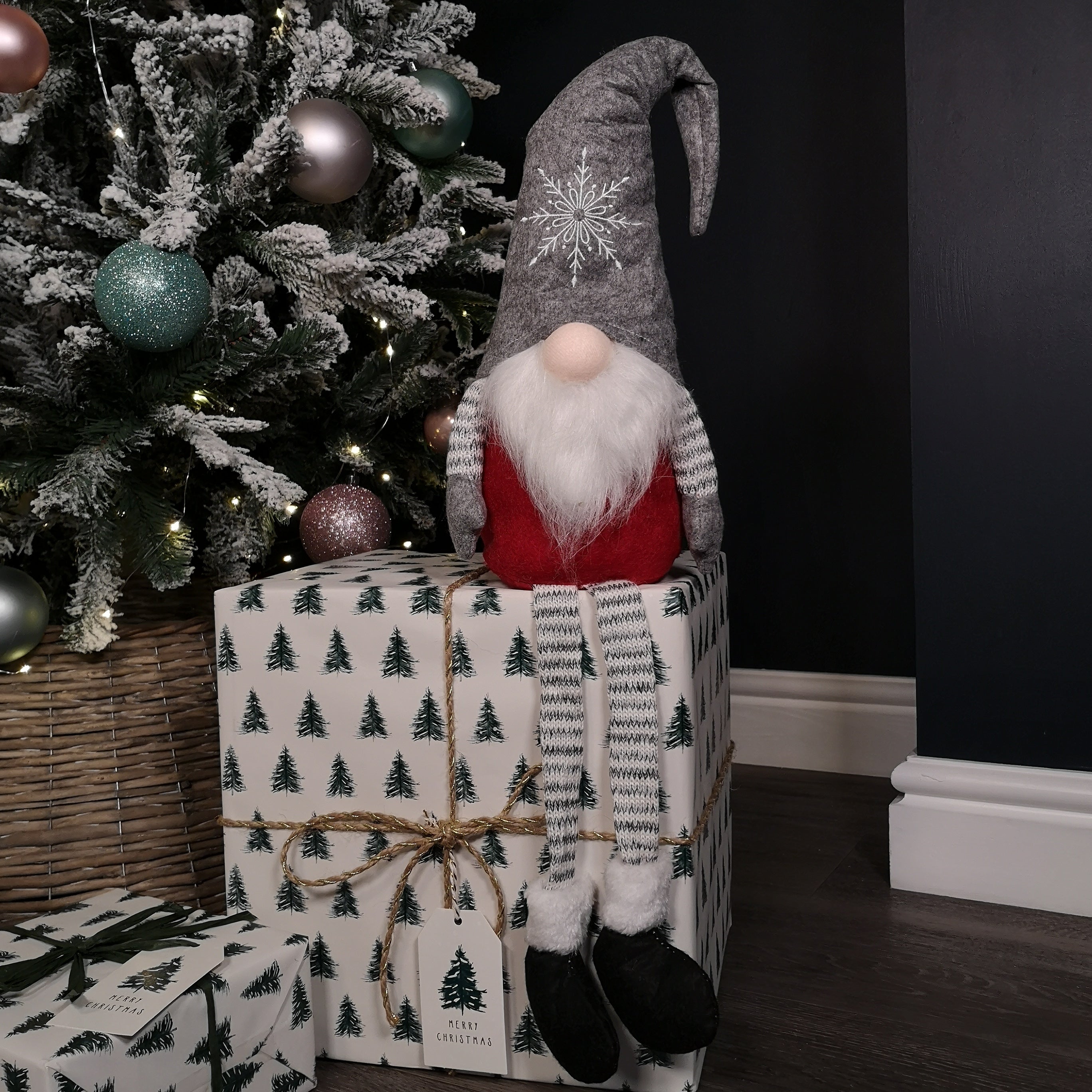 74cm Christmas Sitting Bearded Gonk with Dangly Legs in Grey Hat