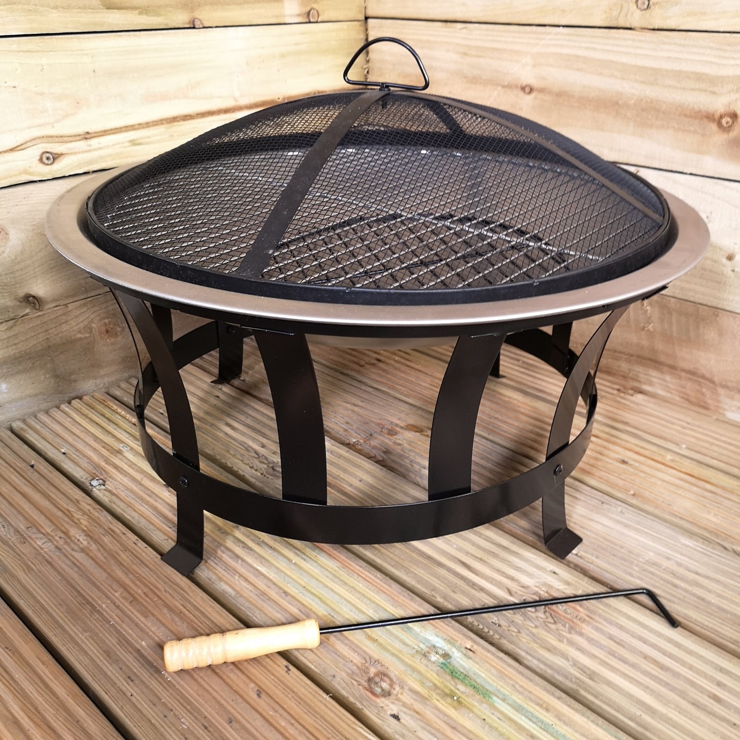 60cm Garden Fire Pit Bowl with Barbecue / BBQ Grill and Mesh Lid