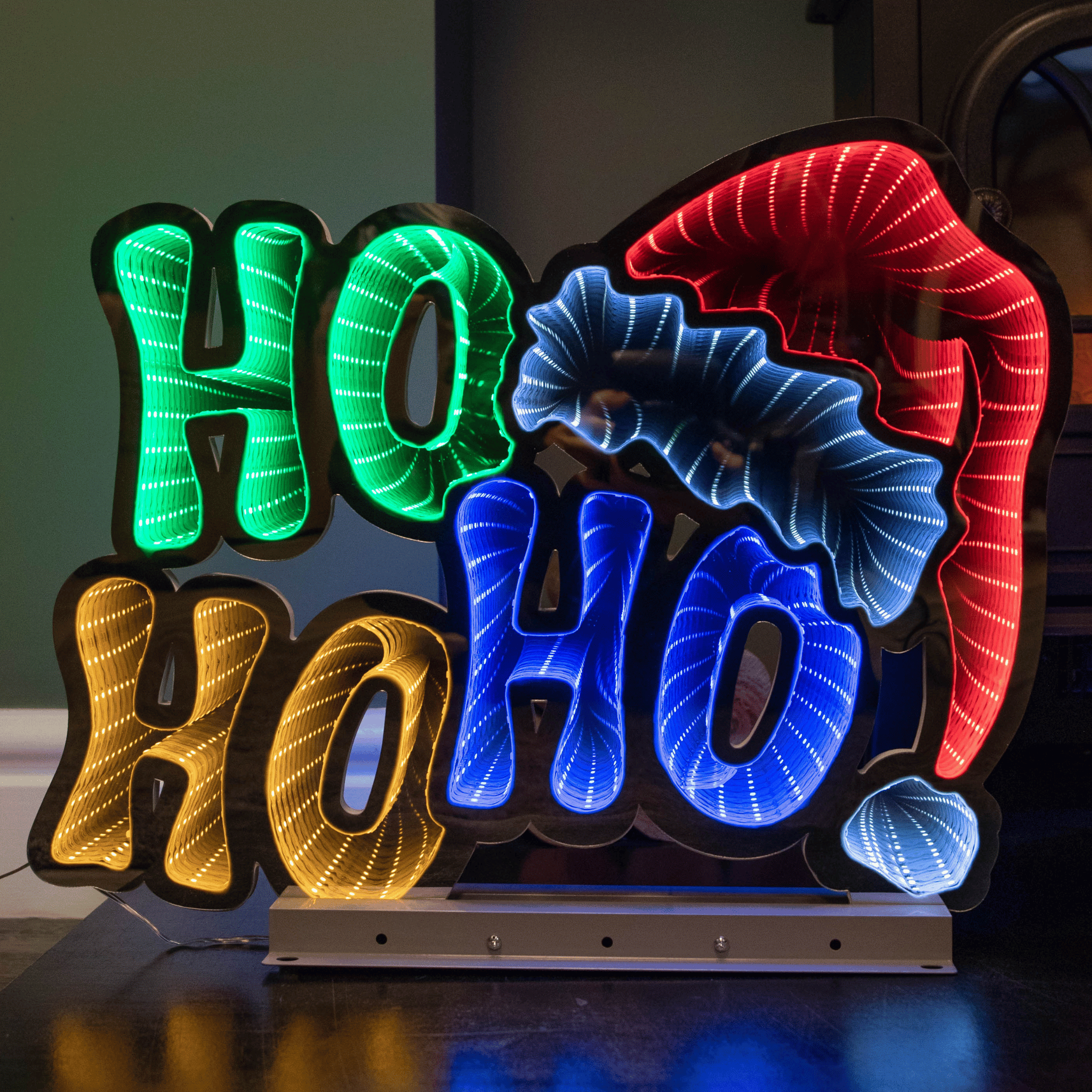 40cm Infinity Ho Ho Ho on Metal Base with Multi-Coloured LEDs