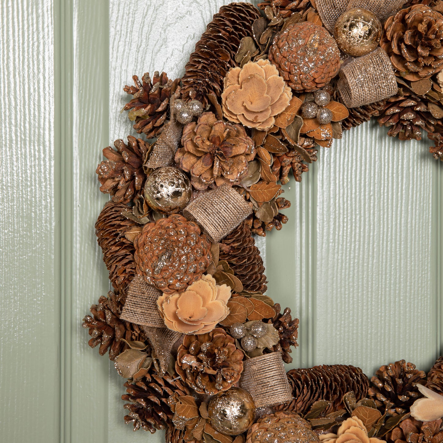 50cm Hanging Christmas Gold Fest Wreath with Pinecones and Gold Berries