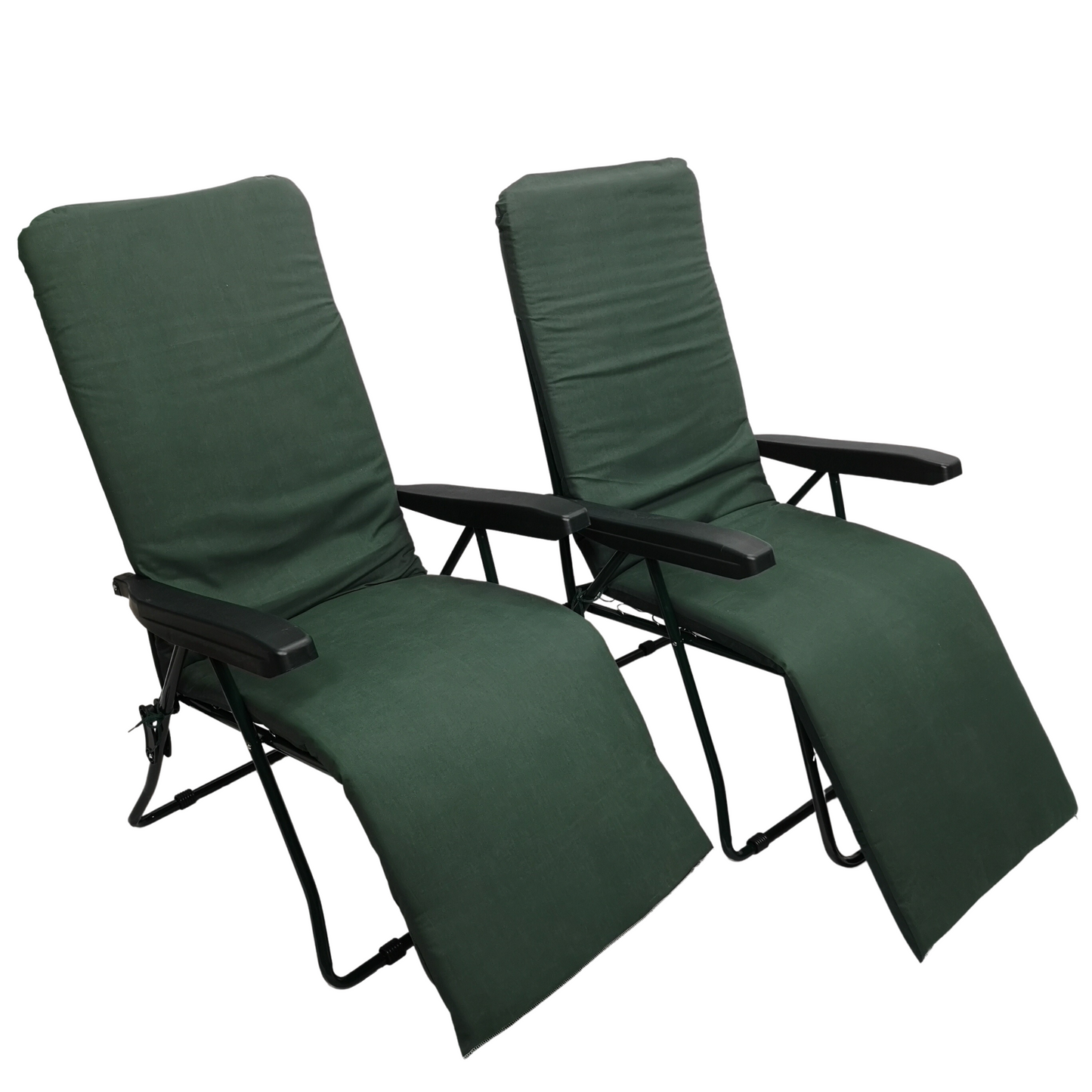 Set of 2 Padded Outdoor Garden Patio Recliner / Sun Lounger in Plain Green