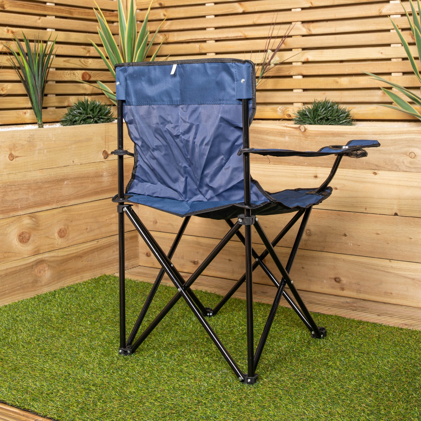 Blue Folding Canvas Camping / Festival / Outdoor Chair with Arms and Cup Holder