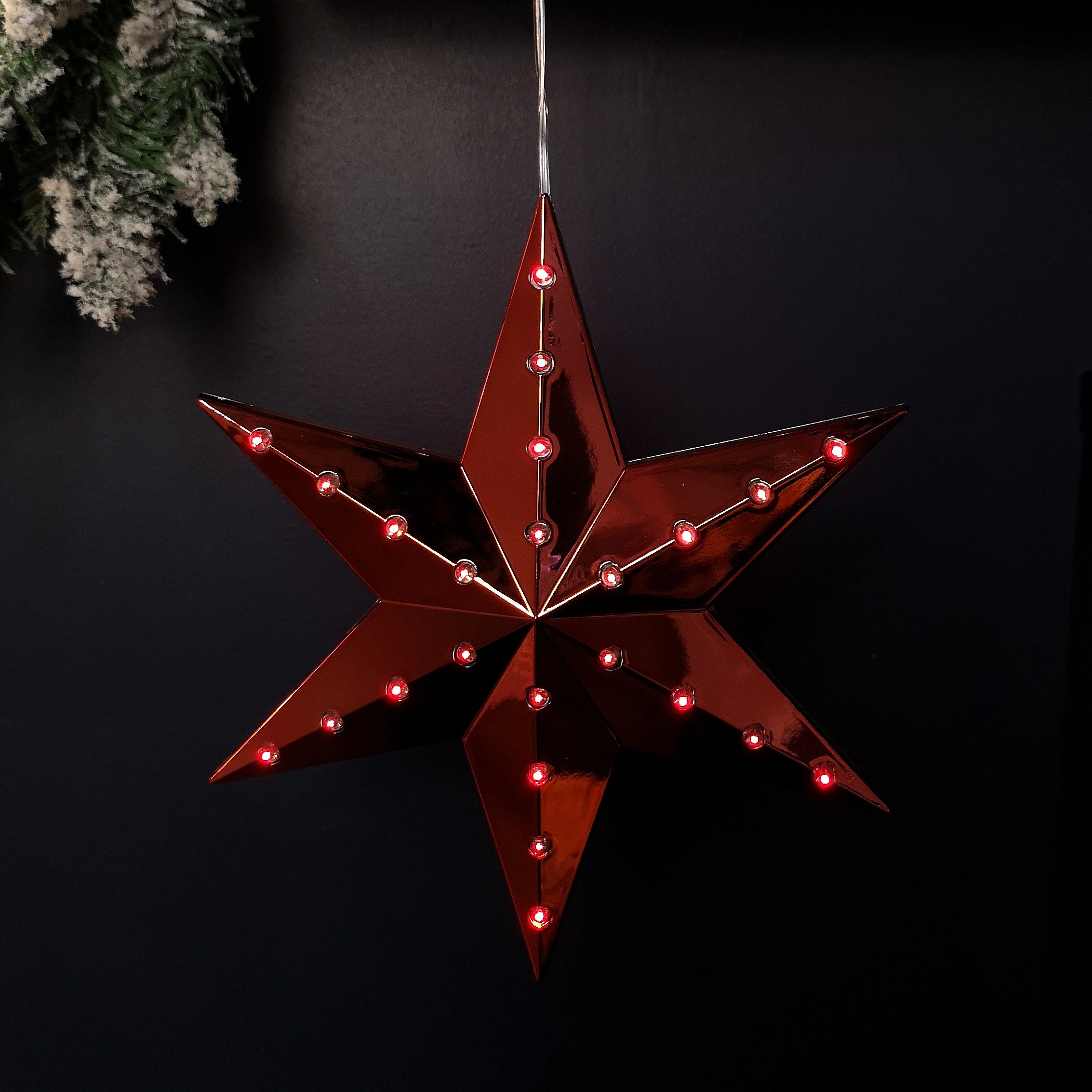 20cm Battery Operated Light up Hanging Christmas Shooting Star Bauble  in Ruby with LEDs