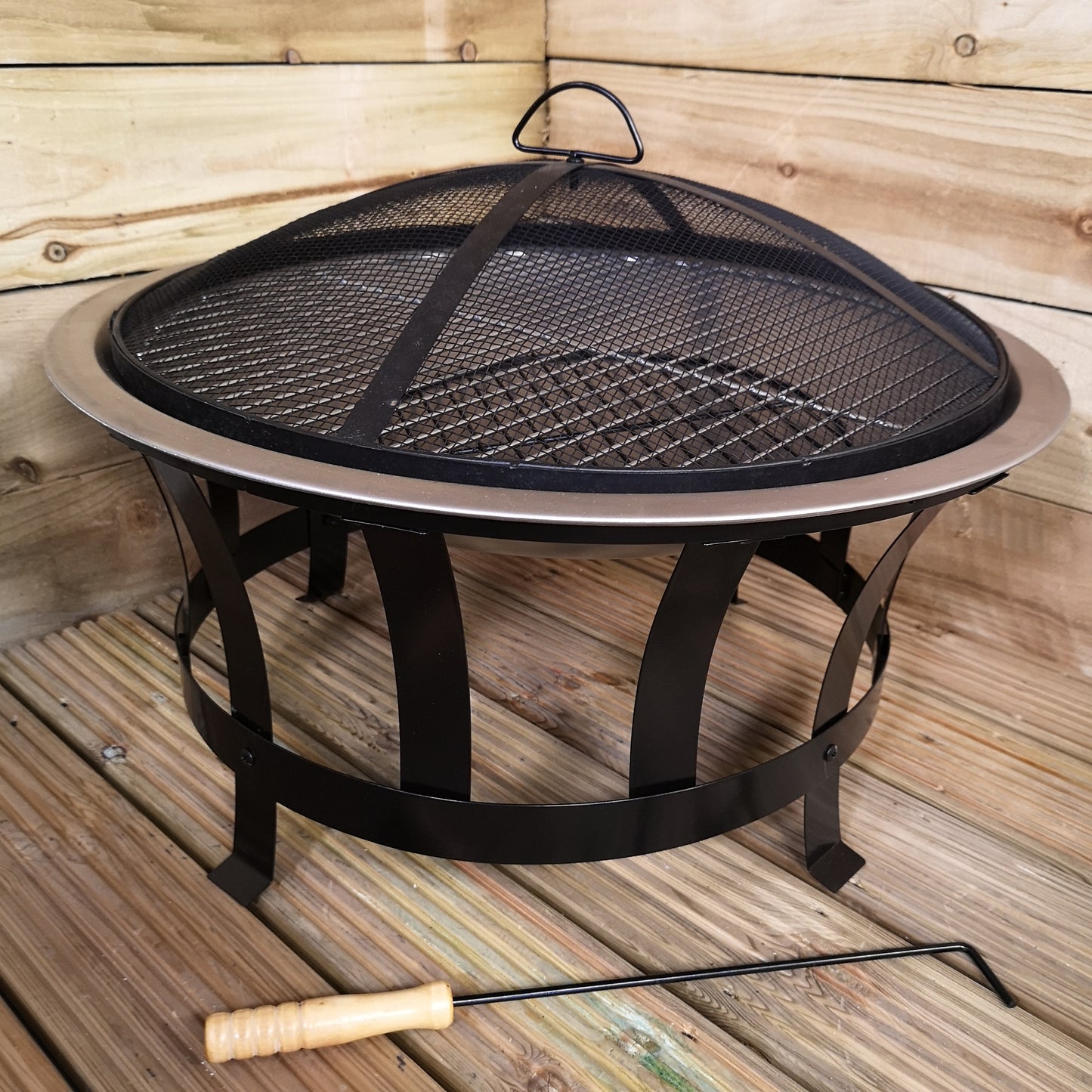 60cm Garden Fire Pit Bowl with Barbecue / BBQ Grill and Mesh Lid