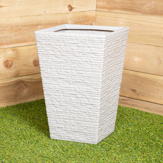 45cm Tall Plastic Slate Effect Garden Patio Planter in Stone