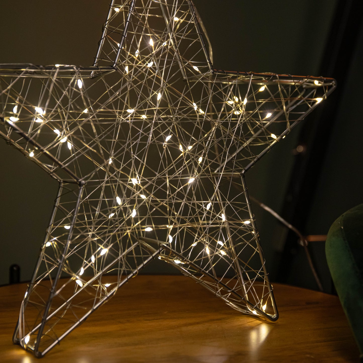 38cm Light up 3D Christmas Silver Star with 80 Warm White LEDs