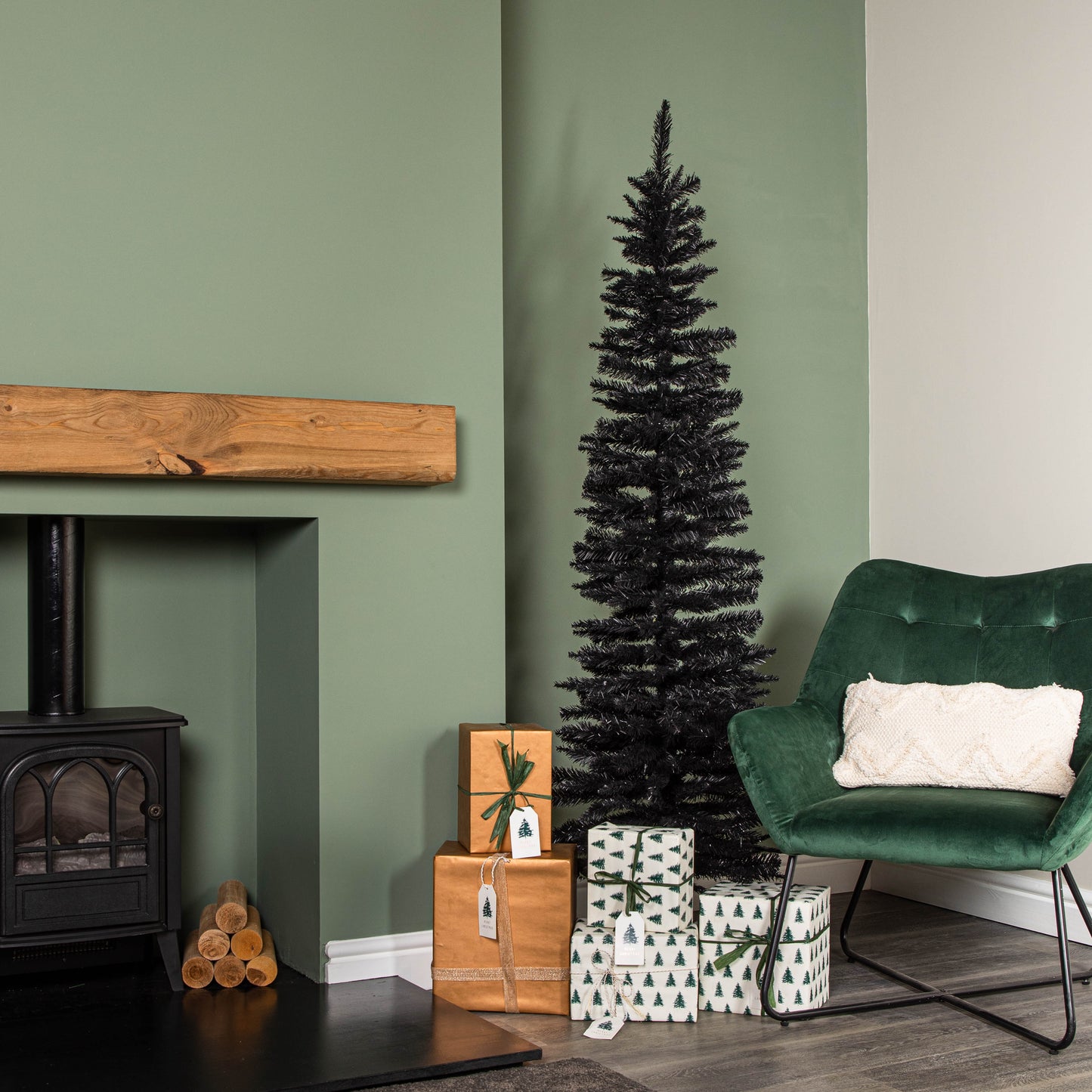 6ft (1.8m) Black Pencil Pine Artificial Christmas Tree with 321 Tips