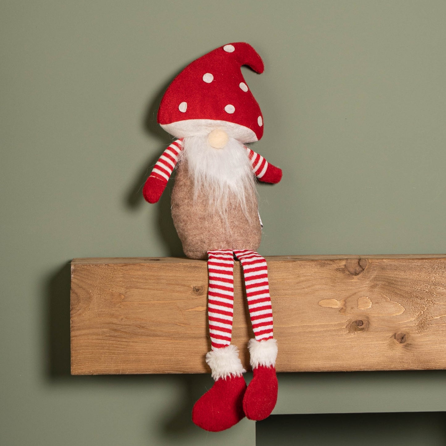 53cm Red and White Sitting Gonk with Mushroom Hat and Dangly Legs