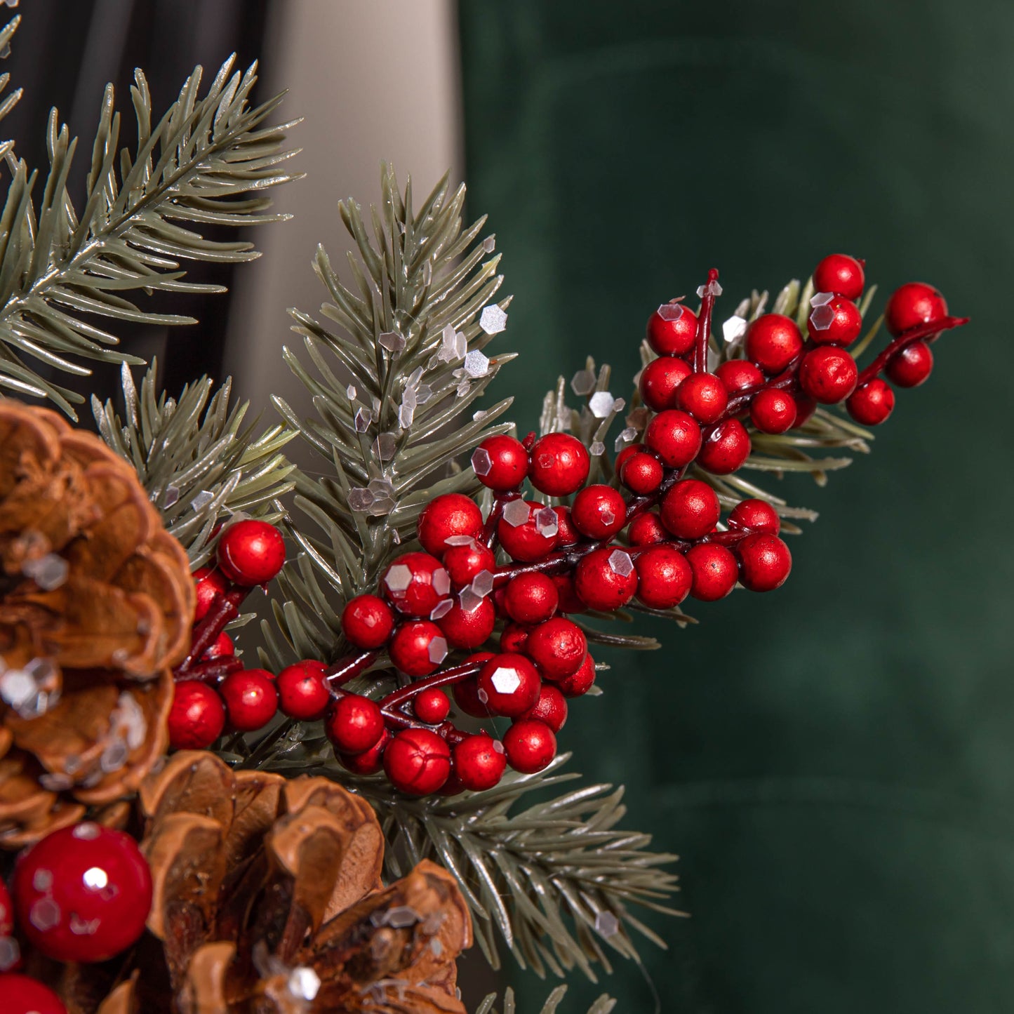 33cm Christmas Tree Topper with Pinecones, Red Berries and Frosted Seasonal Foliage