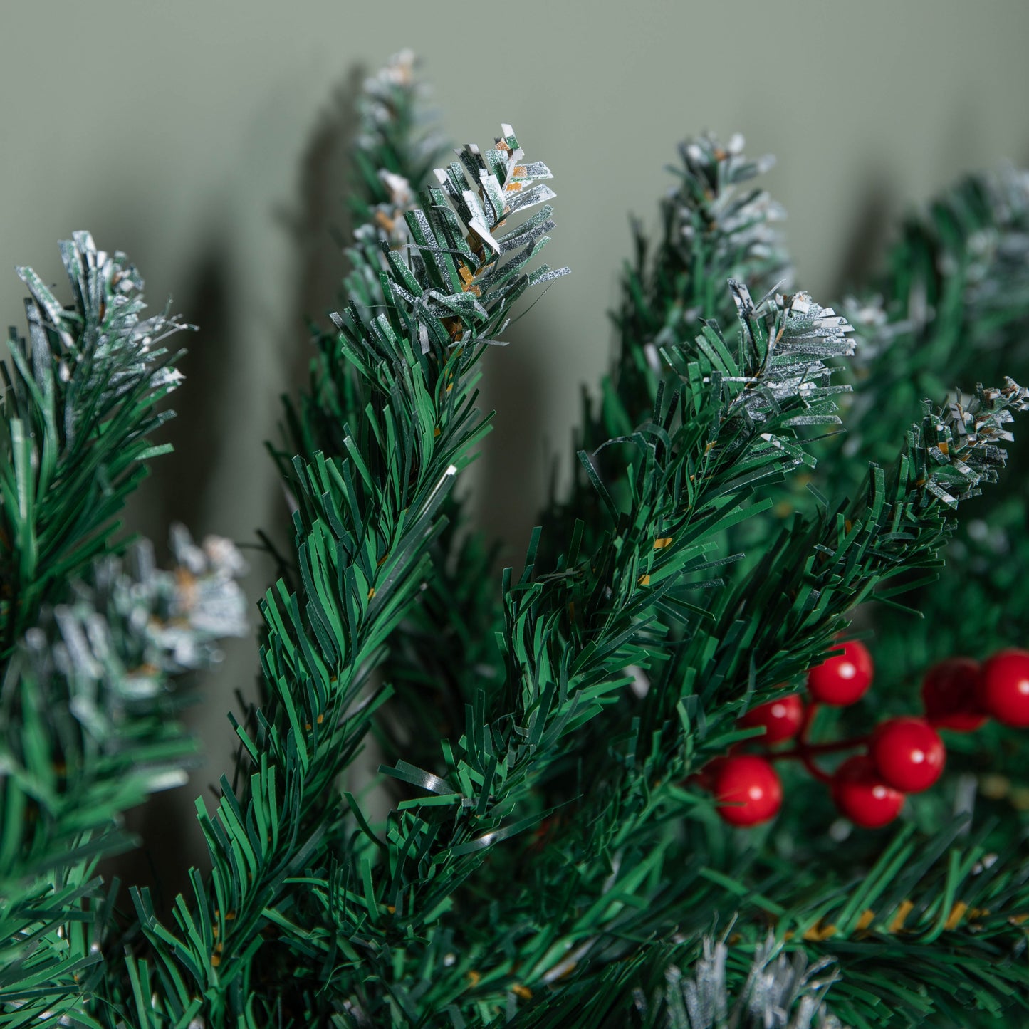 2.7m Snow Tipped Christmas Garland with Red Berries, Cones & Bullet Tips