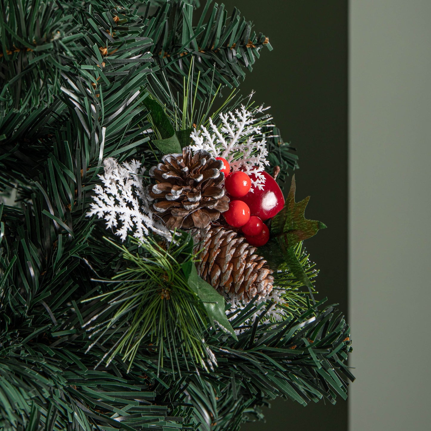 Set of 6 18cm Christmas Pick Decoration with Frosted Pinecones, Apple and Red Berries