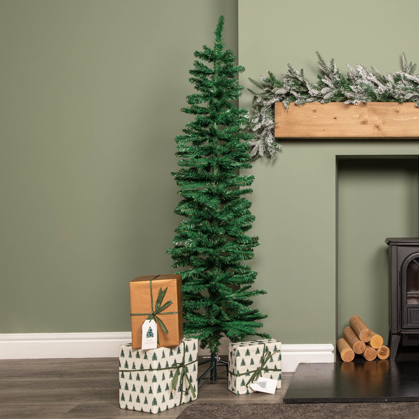 5ft (1.5m) Green Artificial Pencil Christmas Tree With Green Metal Stand and 236 Tips