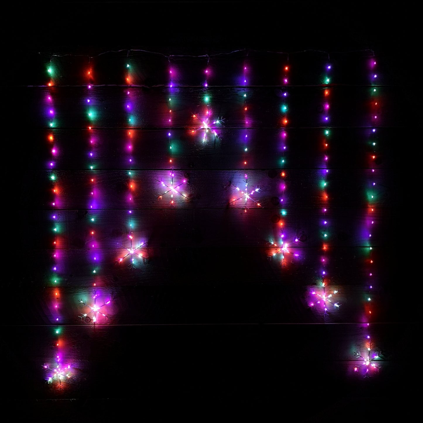 1.2m Premier Christmas Static Snowflake LED Silver Pin Wire V Curtain Lights in Rainbow