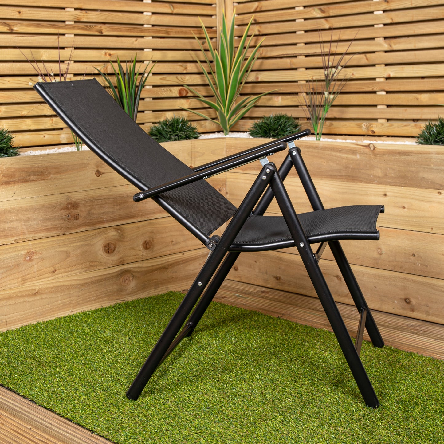 2 x Multi Position High Back Reclining Garden / Outdoor Folding Chair in Black