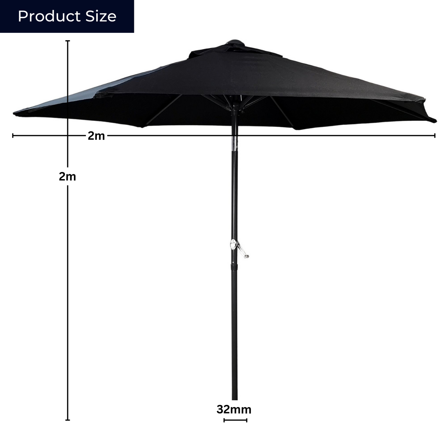 2m Aluminium Garden Patio Sun Shade Parasol with Tilt and Crank in Black