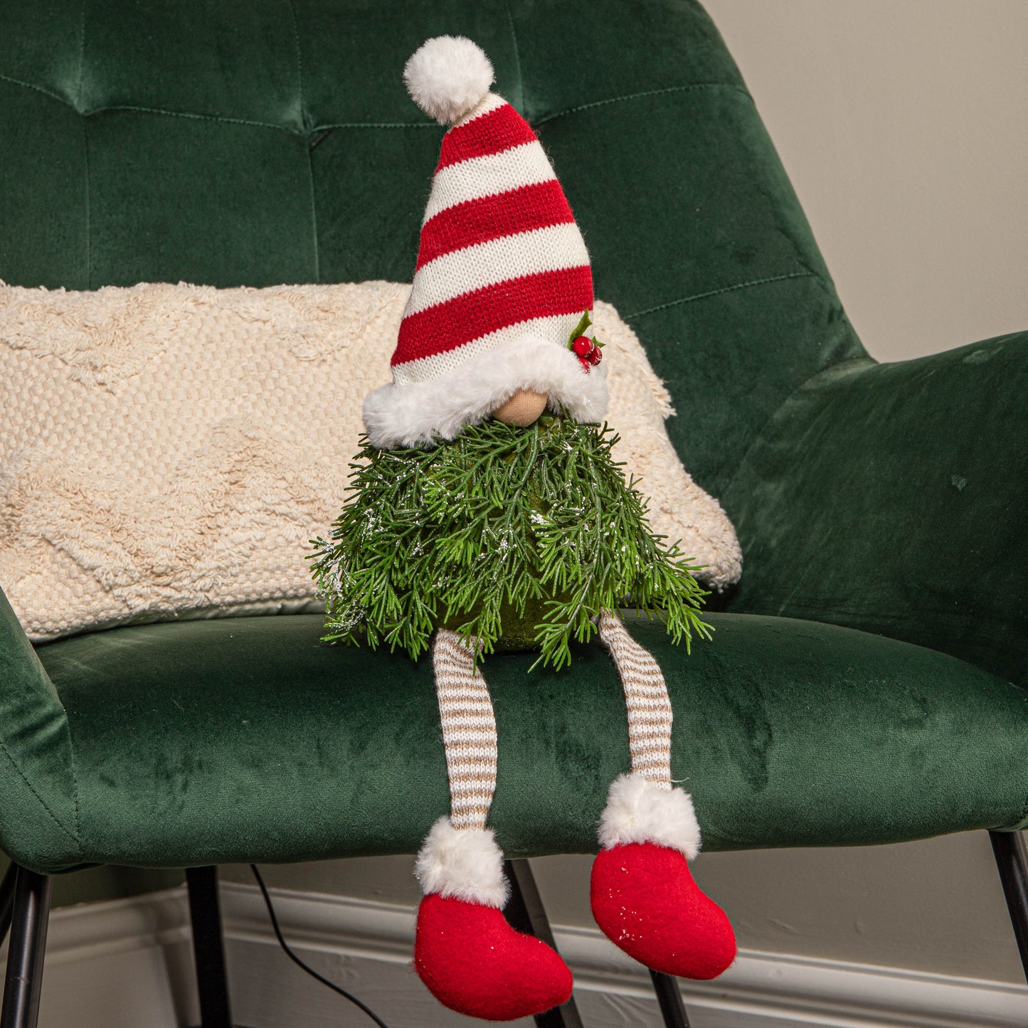 48cm Red and White Christmas Tree Sitting Gonk with Dangly Legs and Striped Hat